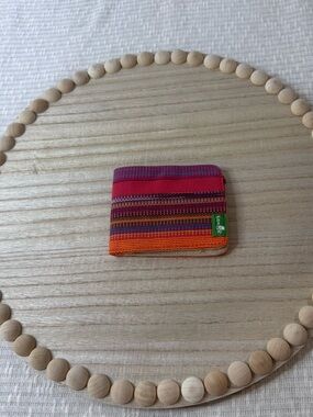 Sanuk Woven Stripe Bifold Card Wallet Boho Canvas Slim Wallet Multicolor